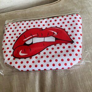 lips mouth  make up cosmetic bag polka dots